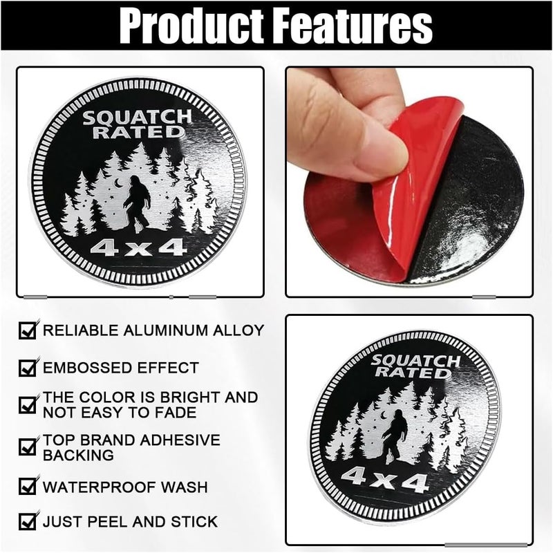 GLSOWEE Dogs Badge Rated Car Emblem, 4 x 4 3D Metal Car Badge Decals Stickers Round Emblem Decals, Auto Exterior Emblems Badge Compatible with Vehicles Trucks SUV RV (Squatch 2) - Image 3